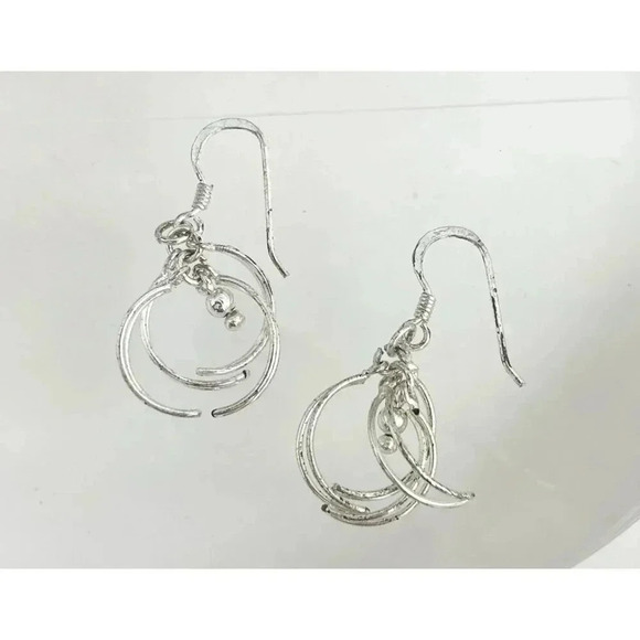 Half Circle Sterling Silver Vintage AMM 925 Stamped Dangle Earrings - Picture 2 of 5
